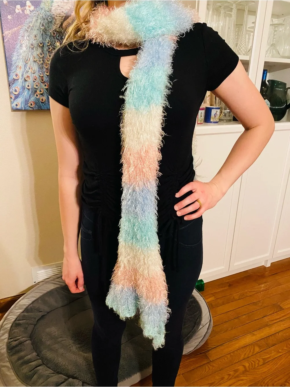 Fuzzy Pastel Stripe Scarf - Multicolor